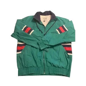 Players Men's Vintage Green Striped Windbreaker Jacket Size M